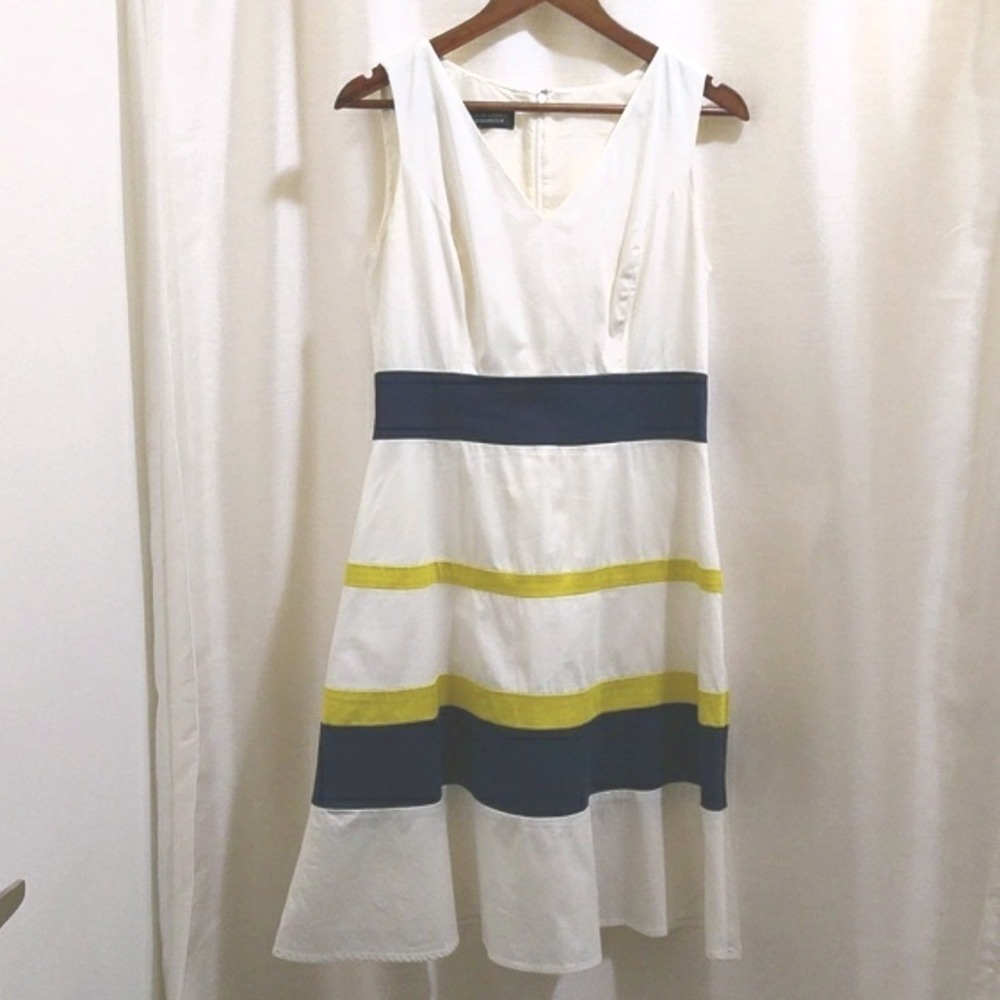 Color-Block Striped A-Line Midi Dress Sleeveless - Sz 6